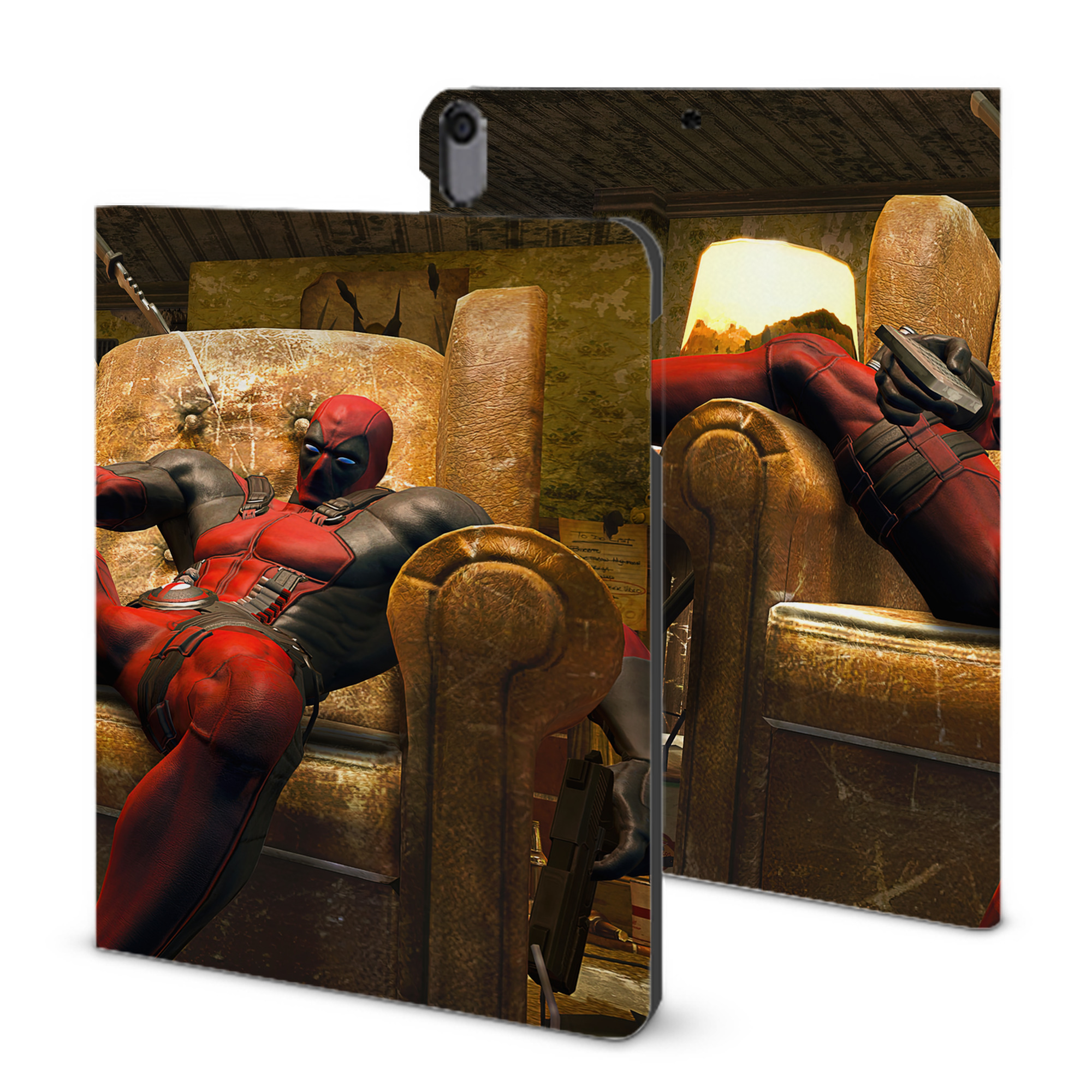 （画像用） Deadpool デッドプール IPad ケース ブック型 PUレザー TPU 耐衝撃 軽量 薄型 ペン収納なし 全面保護 IPad 各モデル対応